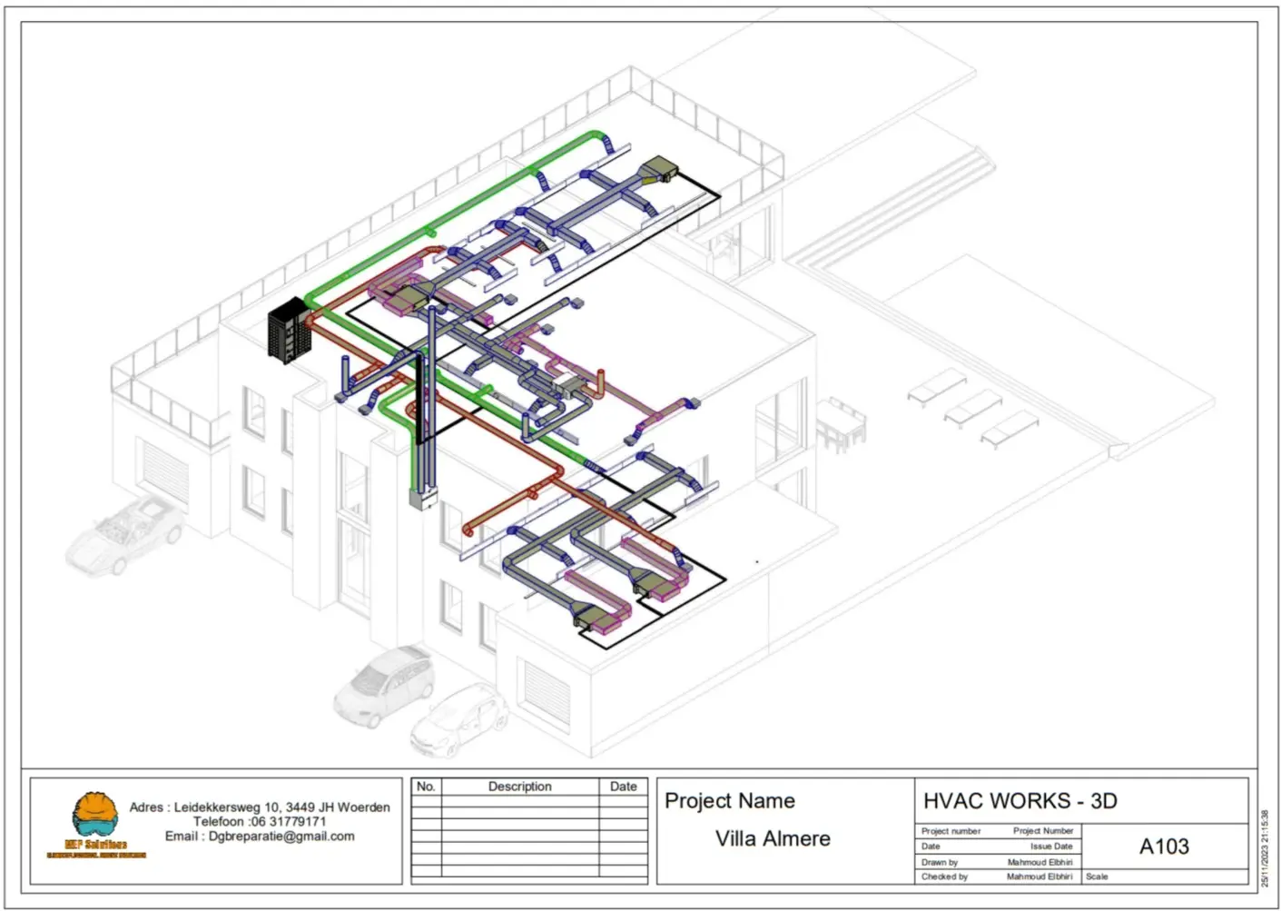 3D-tekening van een HVAC-installatie
