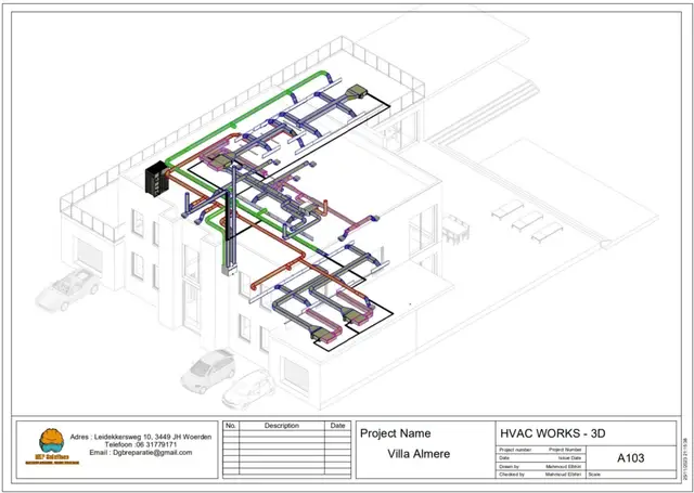 3D-tekening van de HVAC-installatie voor een villa in Almere