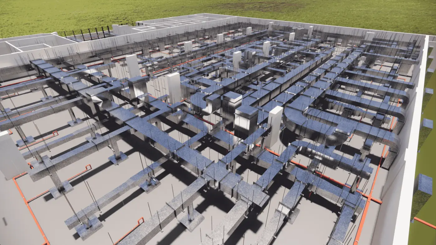 3D BIM-model van een luchtkanalensysteem